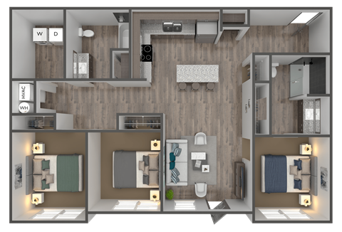 Floor plan for 3 beds, 2 baths, 1252 sqft